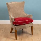 A William Yeoward style red and taupe upholstered chair