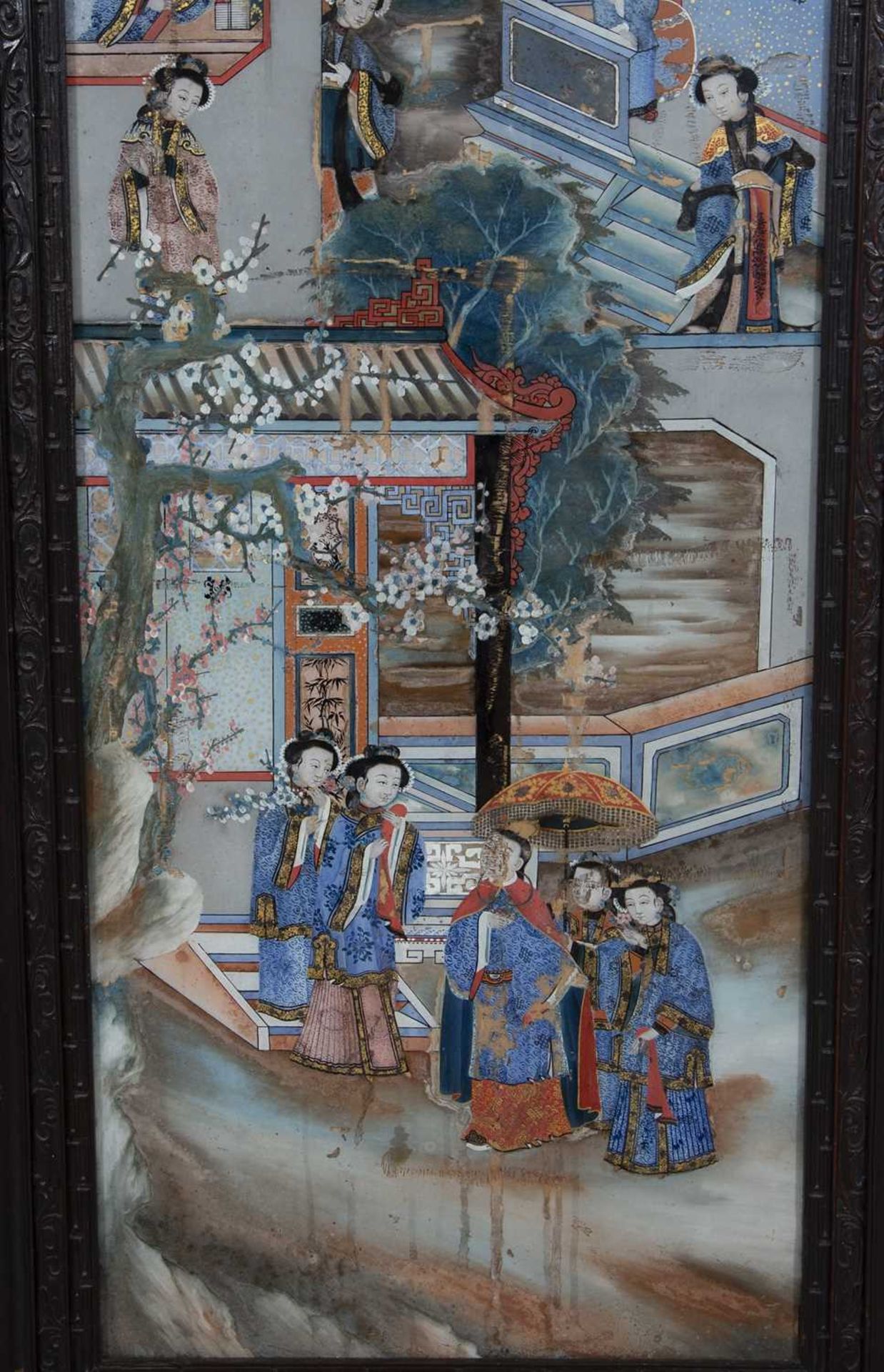 Four large Chinese reverse glass paintings - Image 8 of 14