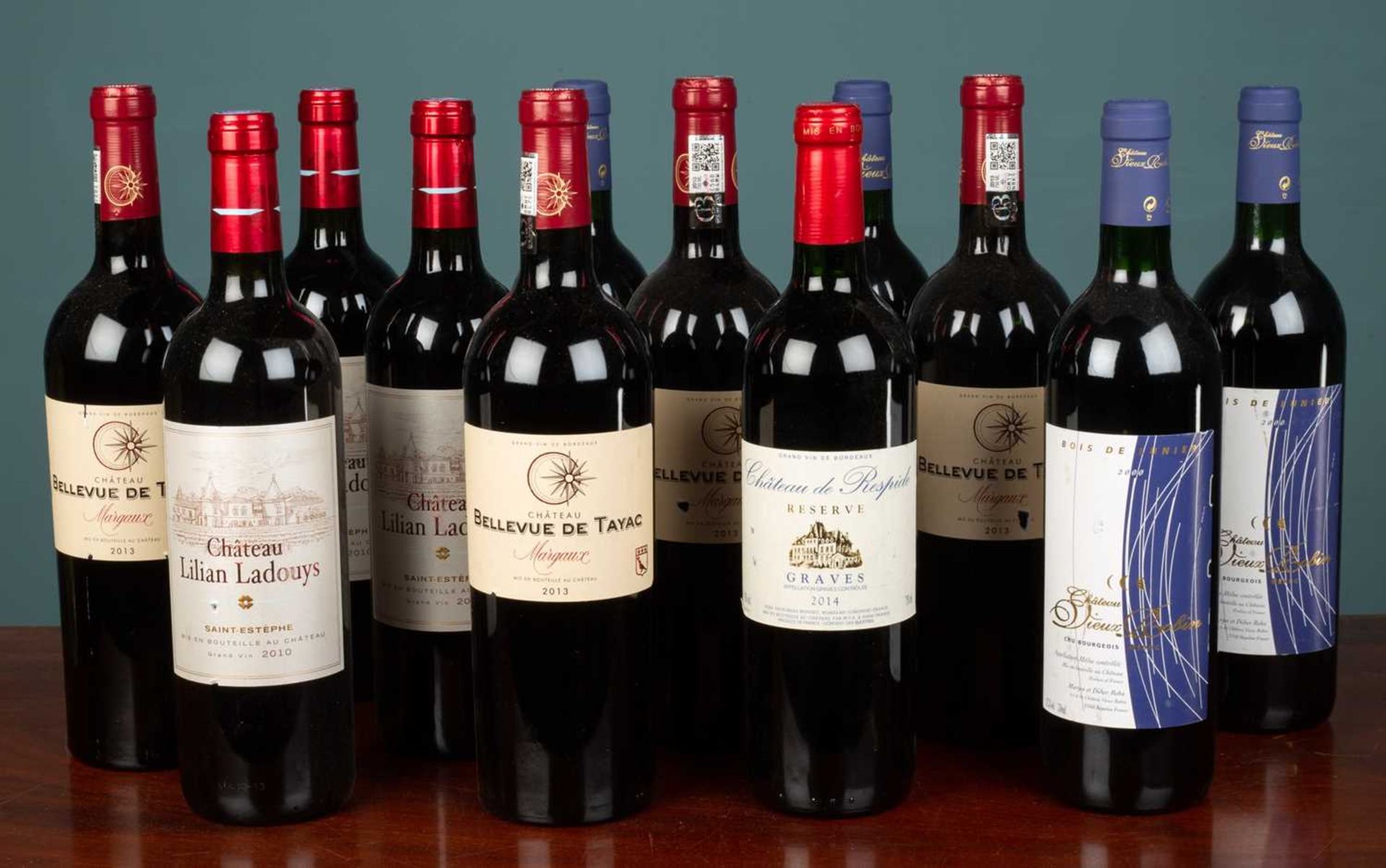 Twelve bottles of French red wine