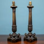 A pair of cast brass table lamps