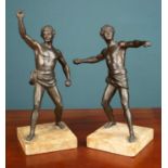 A pair of French Art Deco style bronzed effect spelter athletes