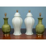 Two pairs of glazed ceramic table lamps