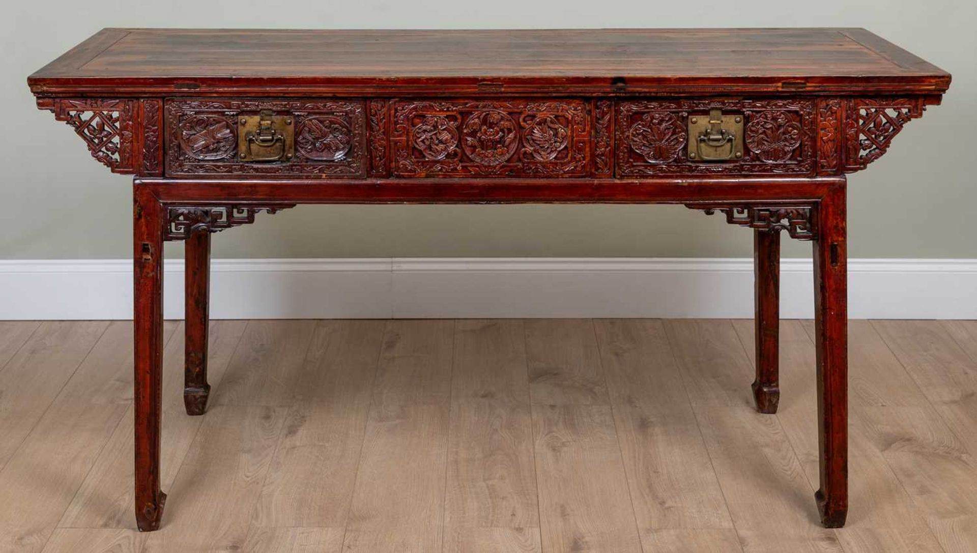 A Chinese red lacquered altar table