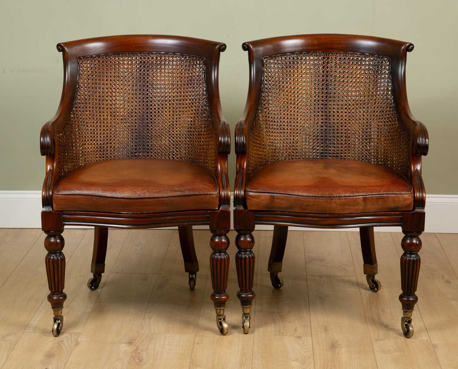 A pair of William IV style caned bergeres - Image 2 of 6