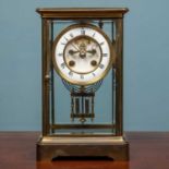 French brass cased four glass mantel clock