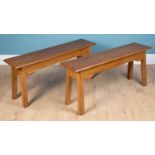 A pair of oak rectangular topped benches