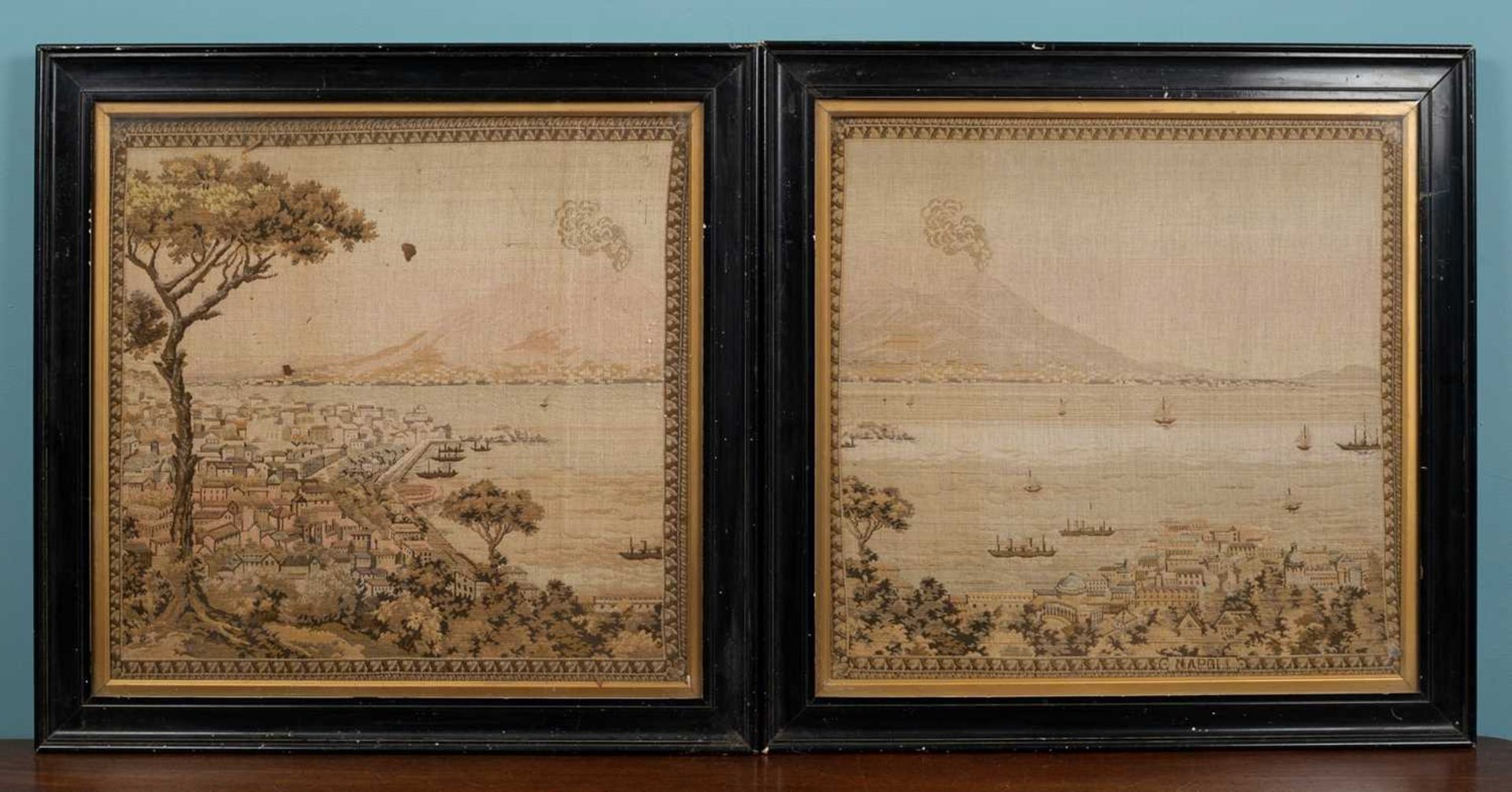 A pair of tapestry style Neapolitan landscapes