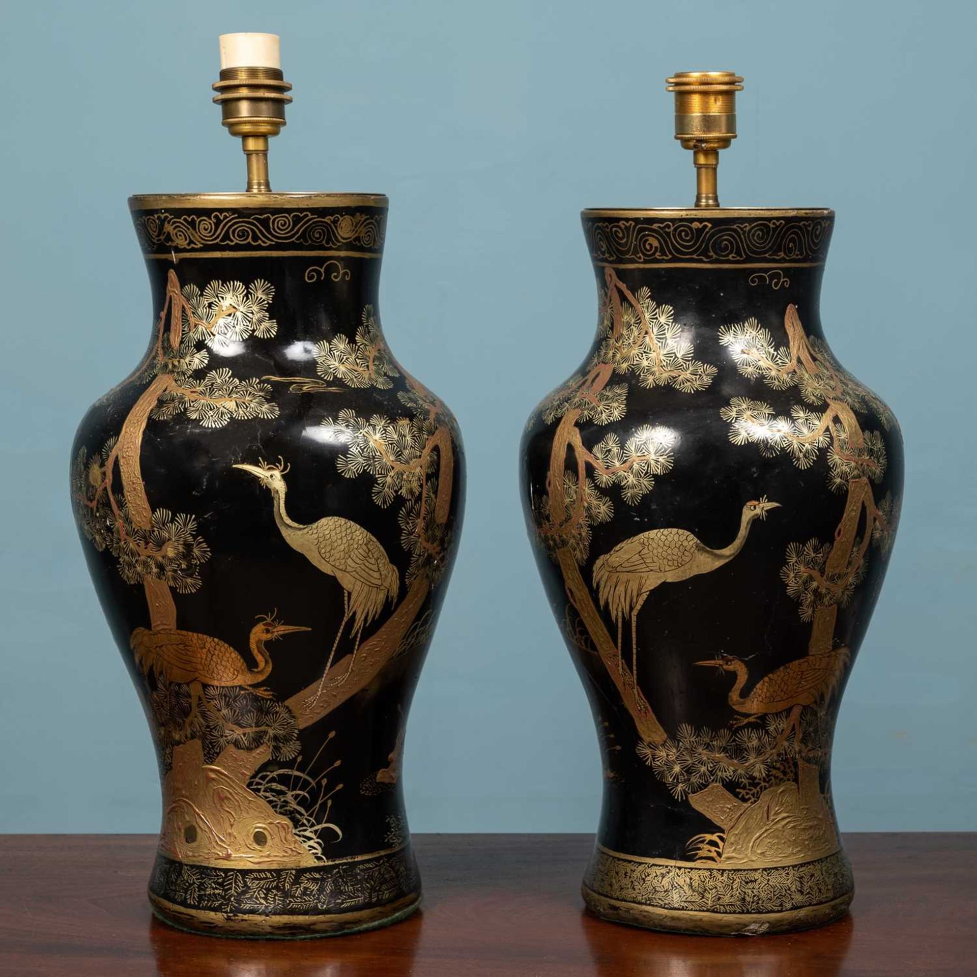 A pair of large chinoiserie table lamps