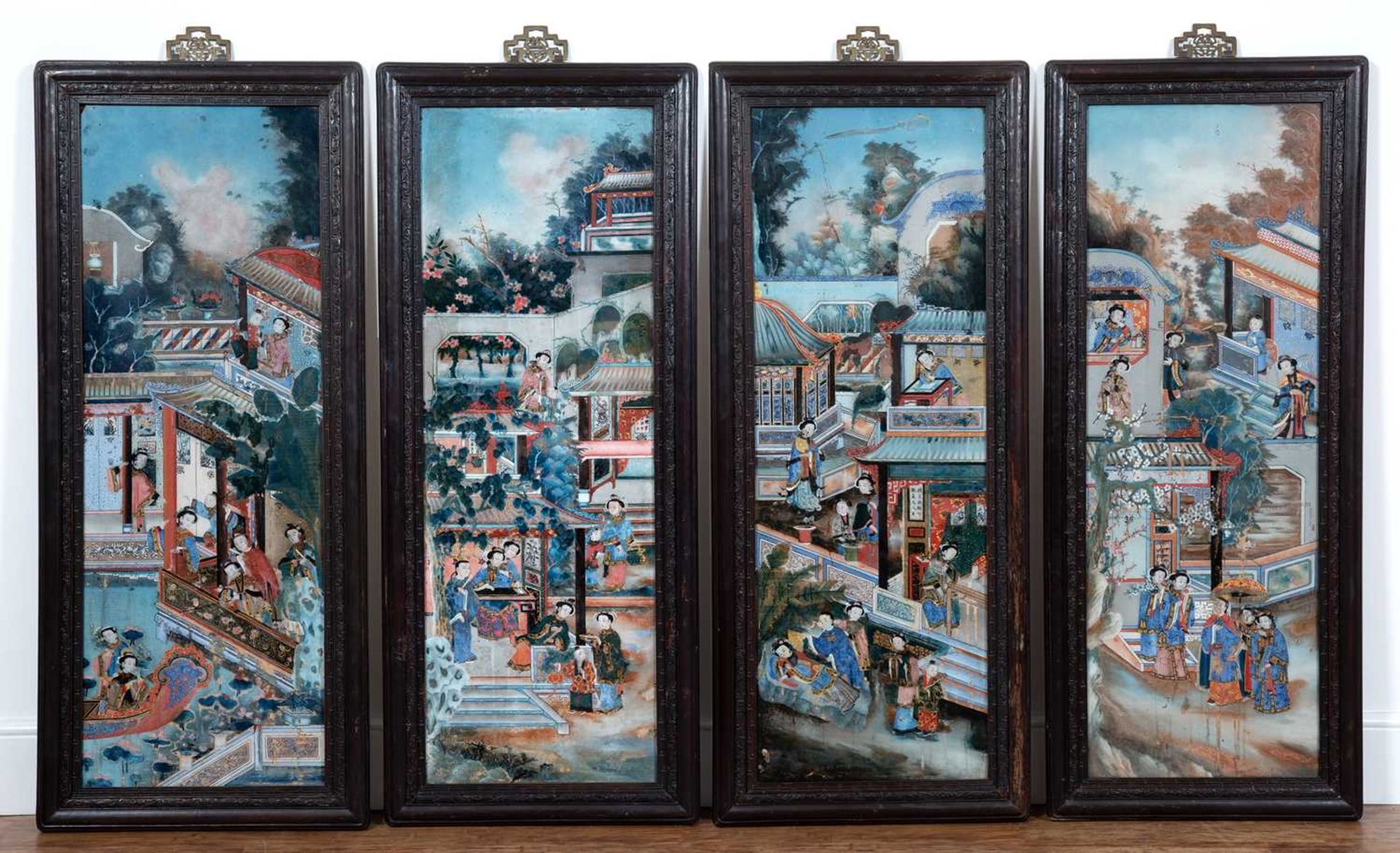 Four large Chinese reverse glass paintings
