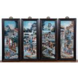 Four large Chinese reverse glass paintings