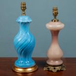 A turquoise glazed pottery table lamp