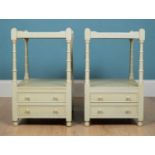 A pair of modern painted two-tier bedside tables