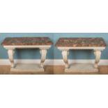 A pair of 18th century style marbled topped console tables