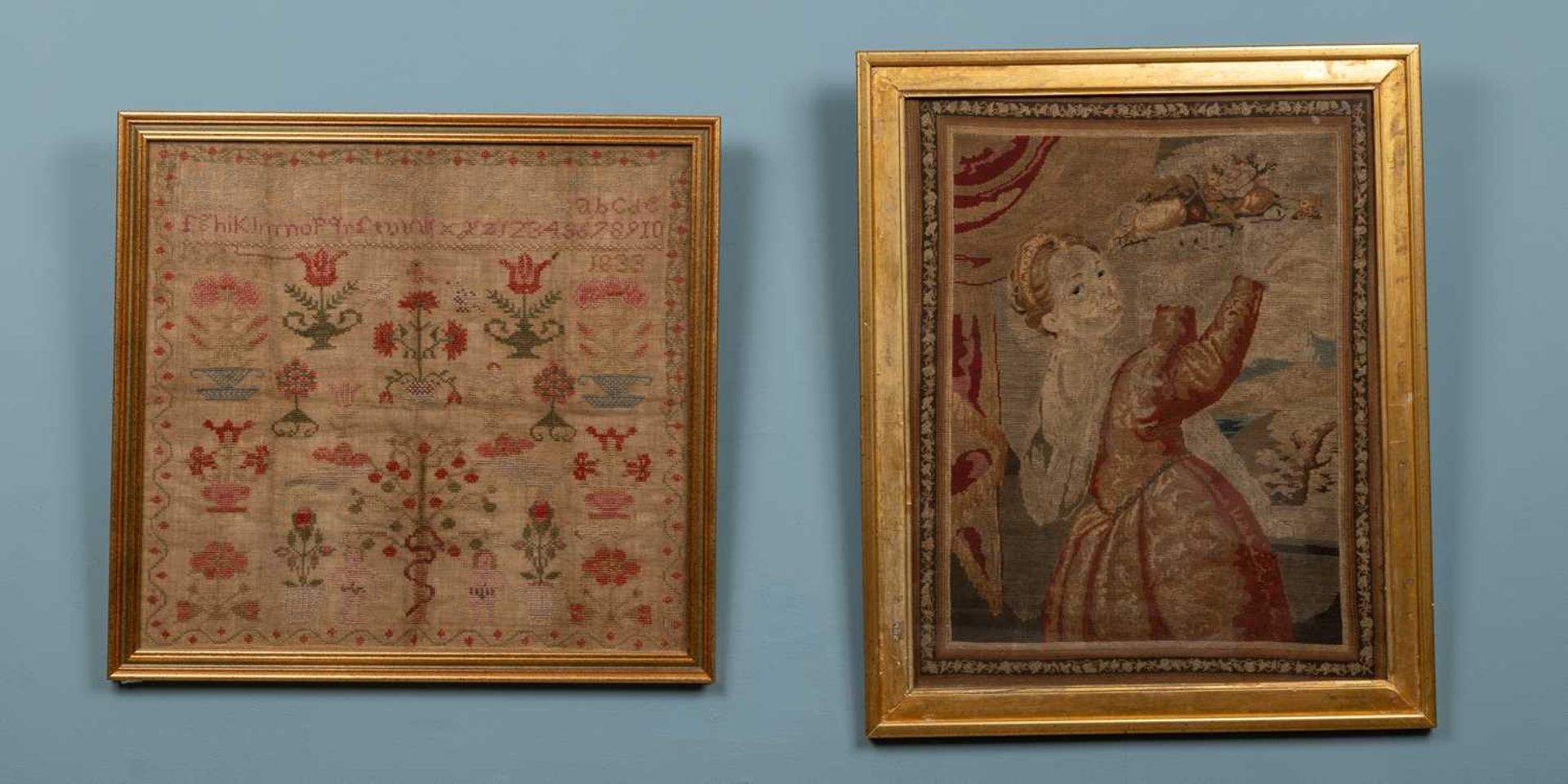 A George III sampler and a needlework panel