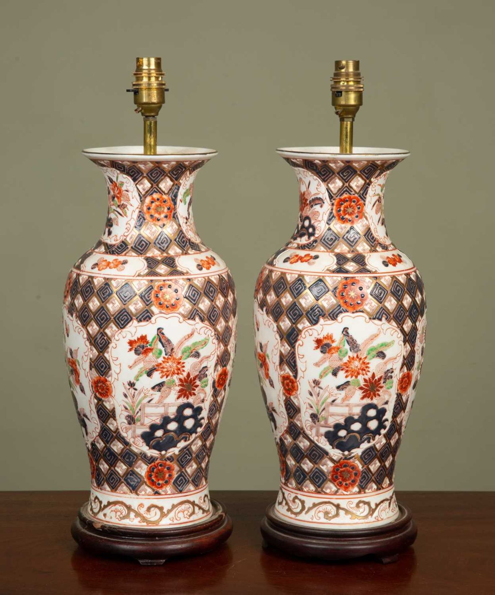 A pair of Japanese Imari style lamp bases