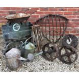 A collection of various garden metalware