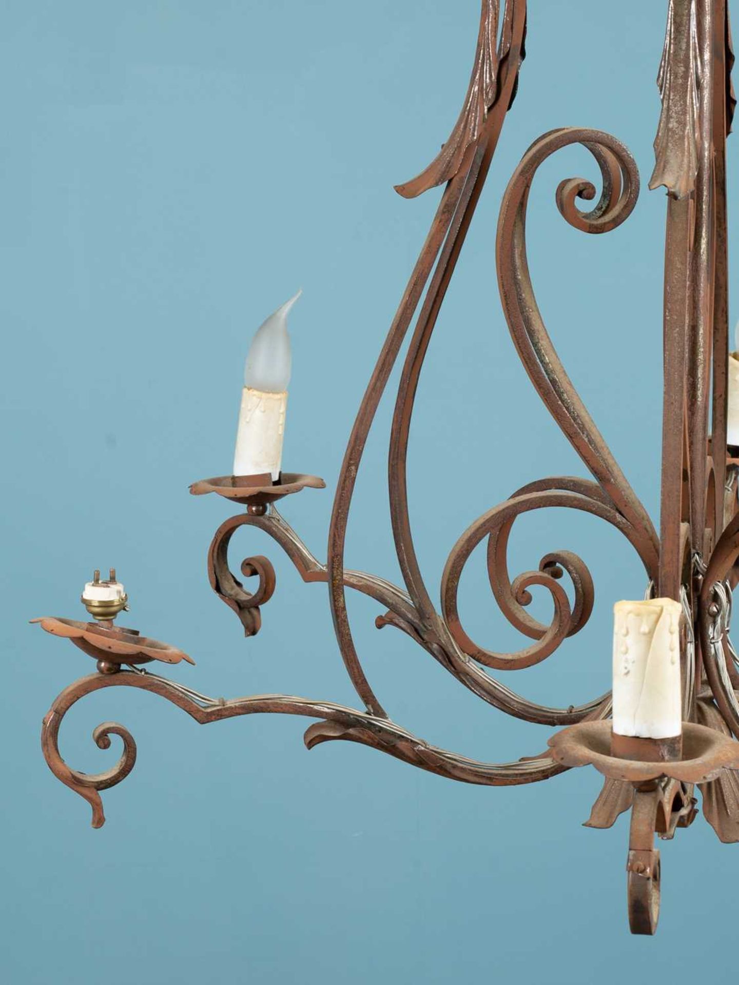A 19th century antique wrought iron chandelier - Image 2 of 3