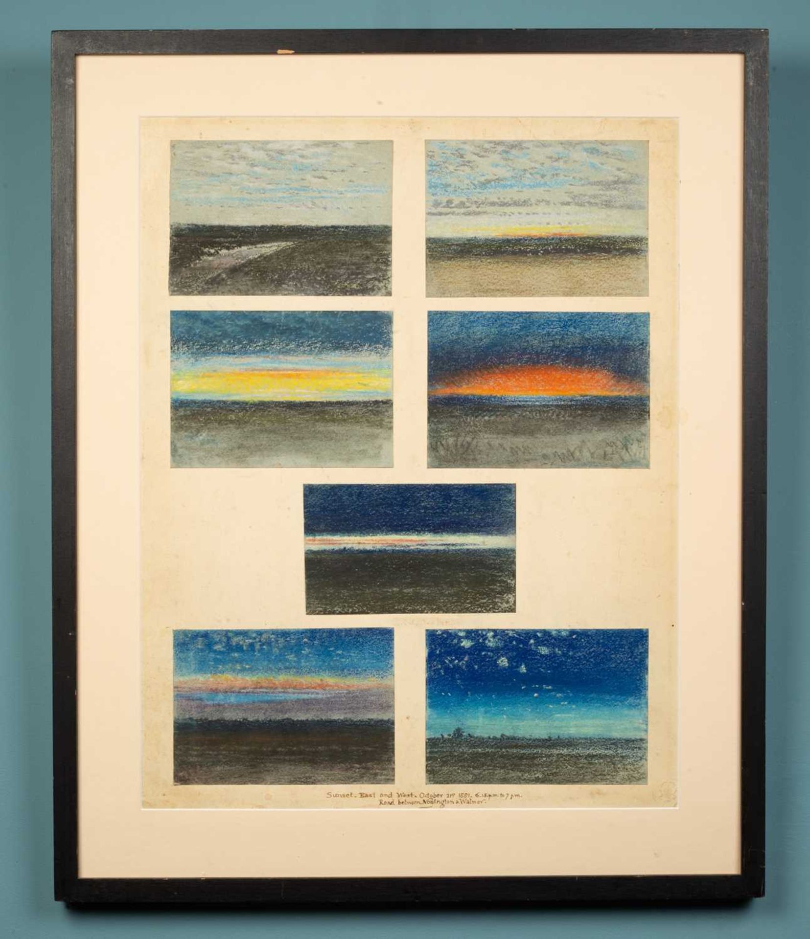 'Sky Studies', a framed group of pastel on paper drawings