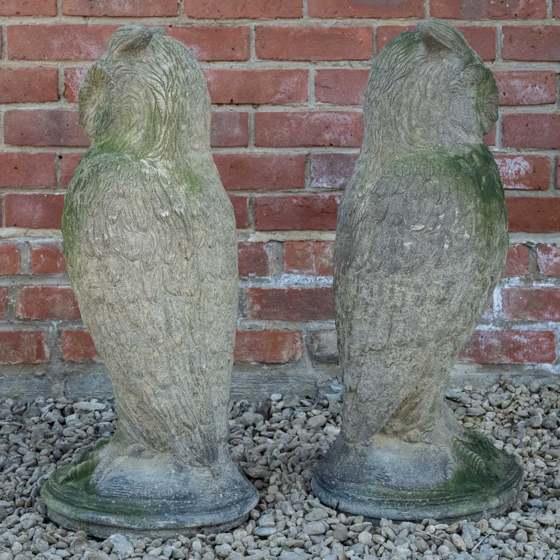 A pair of antique reconstituted stone owl sculptures - Image 7 of 7