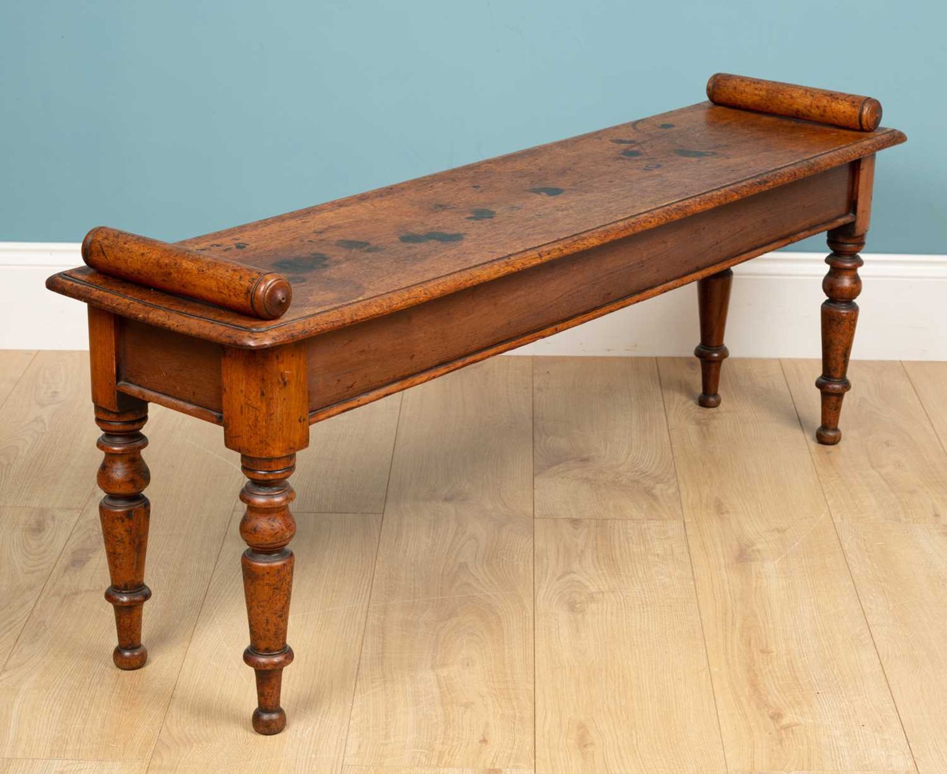 A mid-Victorian mahogany hall bench or window seat