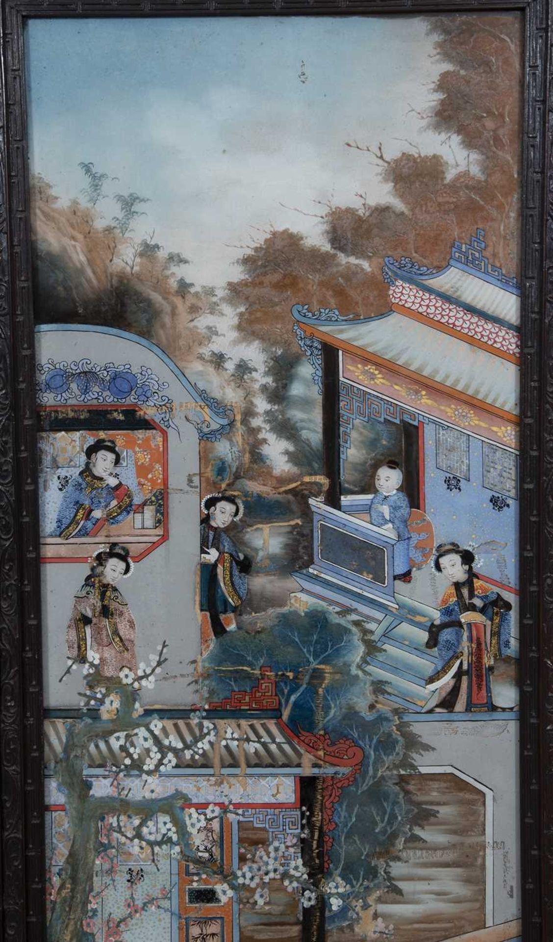 Four large Chinese reverse glass paintings - Image 7 of 14