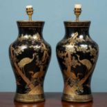 A pair of large chinoiserie table lamps