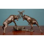 M. S. (contemporary), a bronze sculpture of stags rutting