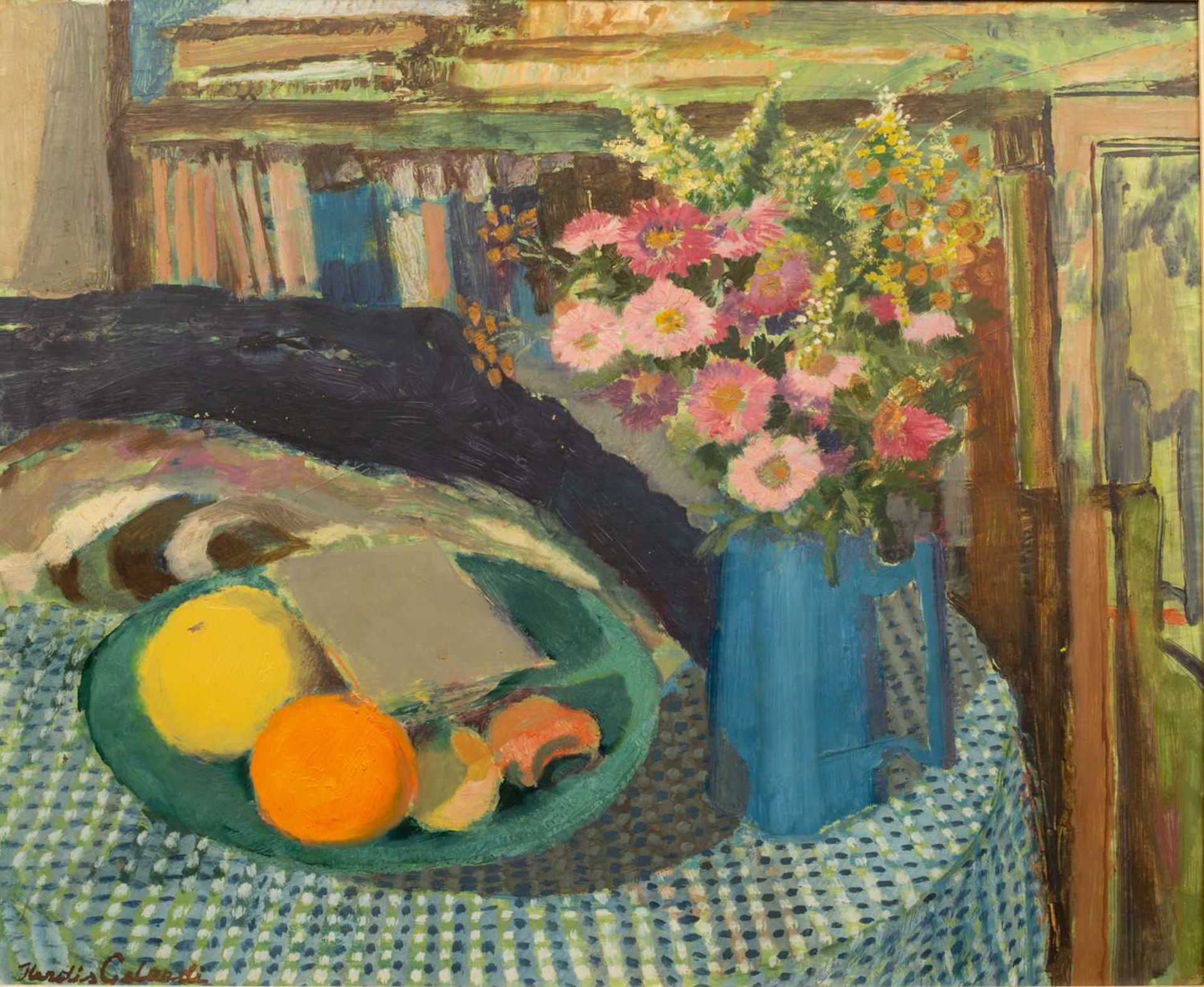 Herdis Gelardi (Danish, b.1916-d.1991), 'Still life of flowers and fruits'