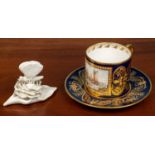 A 19th century Derby Stevenson & Hancock white glazed menu holder and a Royal Crown Derby coffee can
