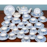 A 19th century blue and white porcelain tea set and other matching china, Miles Mason, gold-