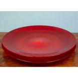 A pair of red glass Murano chargers, both signed 'Rioola G' to underside, 46.5 cm diameter (each) (