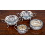 Two silver bon bon dishes, together with one silver bowl, one labelled 'Asprey' to the base and