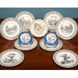 A set of four early 19th century French potter plates with black transfer printed decoration