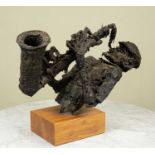 A large saxophonist musician sculpture on a wooden base, 67cm h x 34cm wGood used condition.