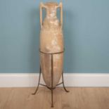 A tall amphora vase on a stand, 92cm high, 104cm high with standGood condition.