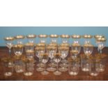 A collection of thirty-one gilt edged glassware, comprising of four port glasses, nineteen wine