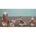 Two Kosta Boda pear perfume bottles, one larger 13cm, signed 'Kosta' and numbered 441/712, the