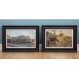 Two steam train oil paintings, framed, one by M.J Parnham signed 'M.J. Parnham 87' lower right, 40cm