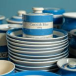 A large quantity of blue and white striped T.G Green Cornishware, comprising of ingredient pots,