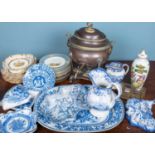 A group of 19th century blue and white ceramics to include a large meat platter; a collection of