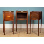 Three various bedside cupboards with galleried tops, varying heights between 77 and 79cm, and widths