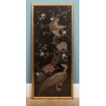 A bird embroidery wall hanging, gilt framed, depiciting birds and an oriental floral design, 113 x