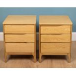 A pair of Ercol Rimini bedside chests, oak, 45cm w x 45.5cm d x 61cm hUsed condition, with marks and