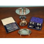 An assortment of silver and silver plated ware, comprising of a boxed set of six sugar spoons and