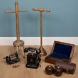 A mixed group of items to include an old 'Jydsk' telephone, an antique small cast iron sewing