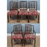 A set of eight 18th century style mahogany dining chairs with overstuffed upholstered seats,
