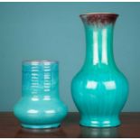 A large turquoise glazed Royal Lancastrian vase, 28 x 14cm; together with a smaller Carter Stabler