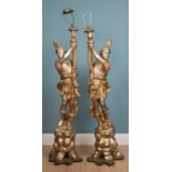 A pair of large carved wooden figure lampholders, 180 x 49cm (each) (2)Used condition.