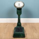A Salters No. 218 'Compact' weighing machine, malachite green, 83cm hUsed condition, but working
