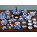 A Spode's Italian Copeland blue and white tea service, comprising of a wooden circular stand with
